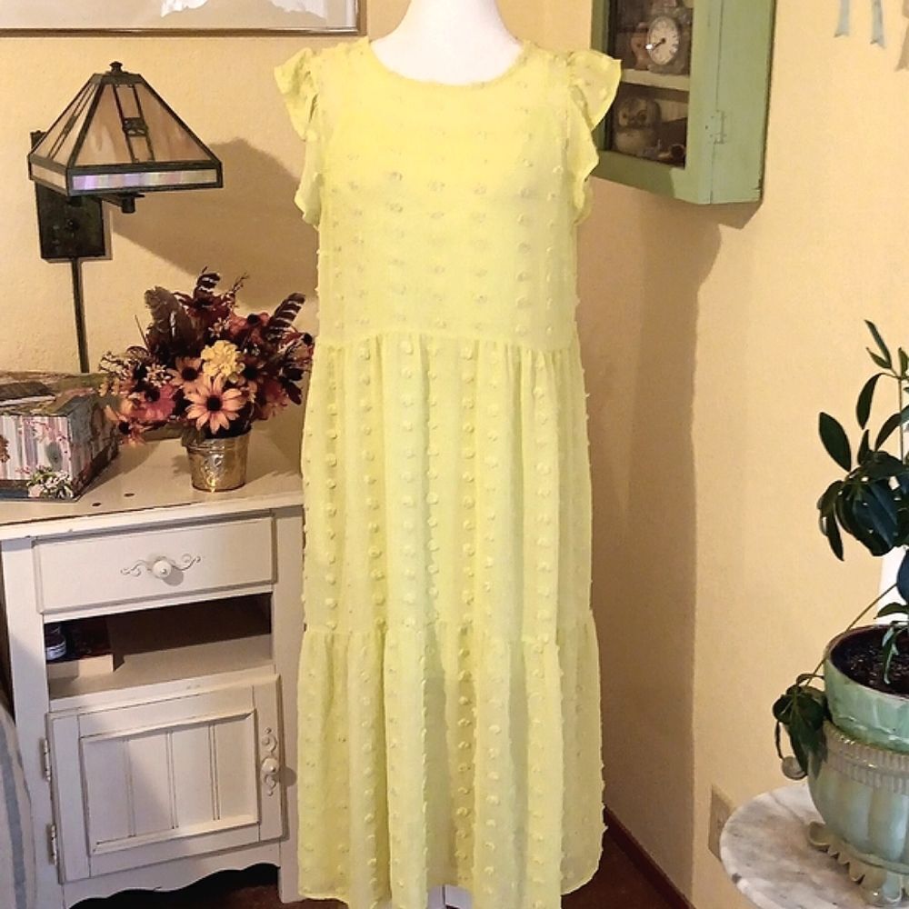 SO Highliter Yellow PUFF Ball Sheer Dress. Soft Girl, Cottagecore,  Whimsy - Picture 2 of 13